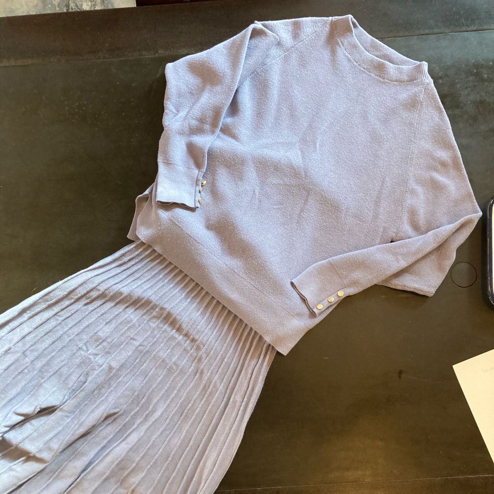Lavender knit set up pleated skirt and sweater